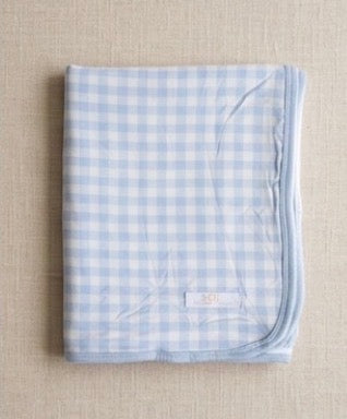 Blue Gingham Bamboo Blanket 47x47 inch baby swaddle blanket KH Baby Texas