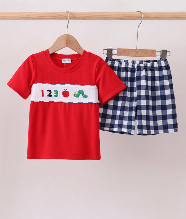 Navy Apple Smocked Gingham Set