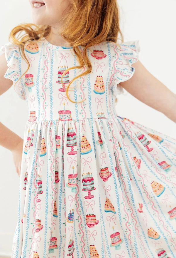 Birthday Cakes Flutter Sleeve Twirl Dress
