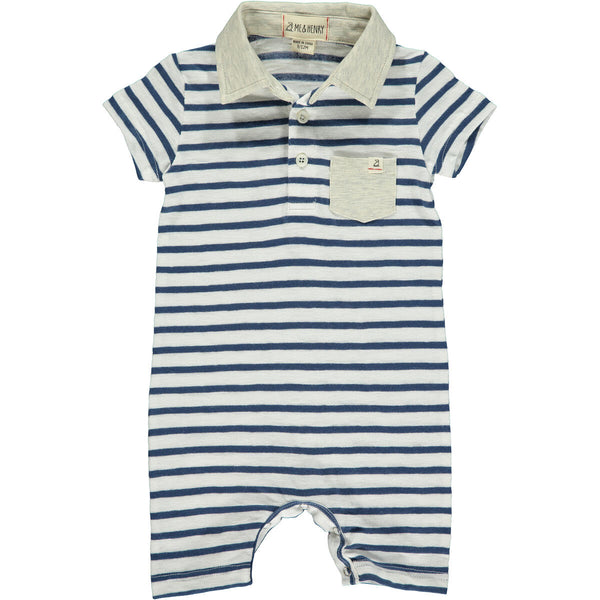 Polo Romper - Navy/White