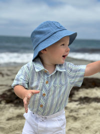 HELFORD Woven Onesie - Chambray/Mint Stripe