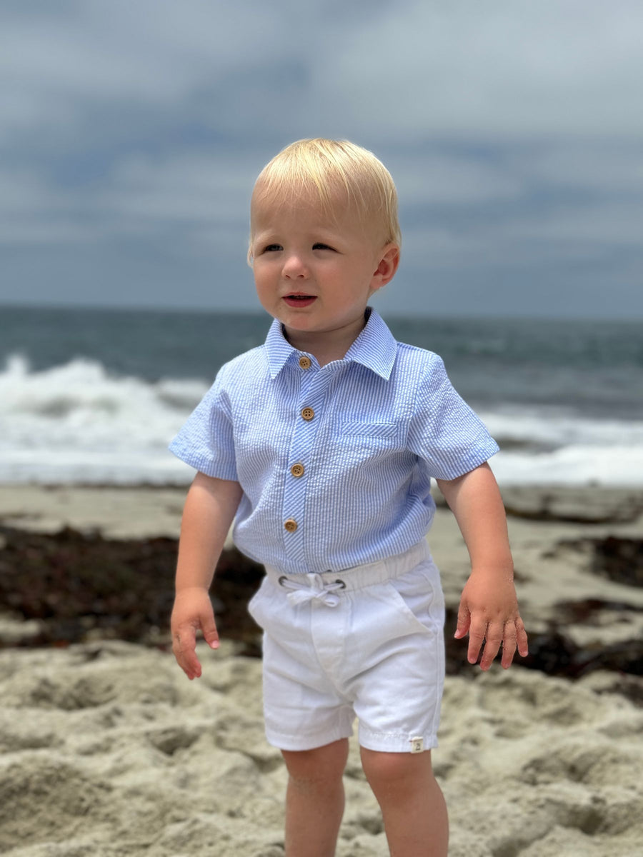 HELFORD Woven Onesie - Pale Blue Seersucker