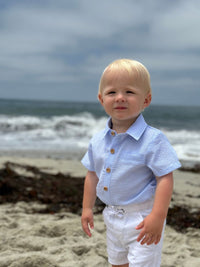 HELFORD Woven Onesie - Pale Blue Seersucker