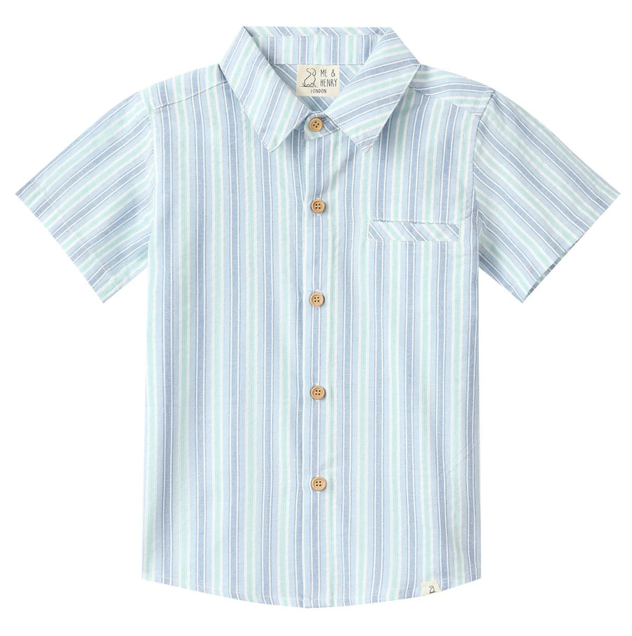 NEWPORT Woven Shirt - Chambray/Mint Stripe