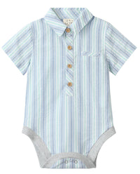 HELFORD Woven Onesie - Chambray/Mint Stripe