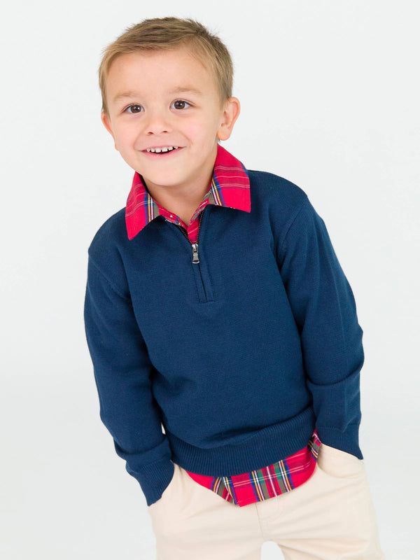 Boys Dark Navy Quarter Zip Sweater from KH Baby in Port Neches, Texas