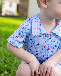 Sail Away Boy Collar Shirt nautical print poly cotton toddler boy KH Baby Texas