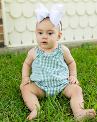 Rosalie Seersucker Ruffle Bubble Romper - Laguna Gingham