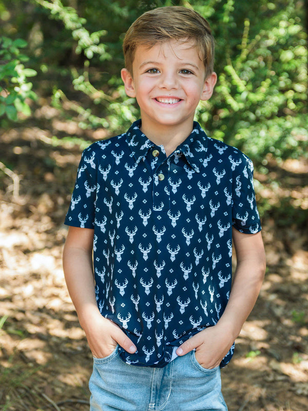 Boys Deer Lodge Performance Polo in navy from KH Baby in Port Neches, Texas