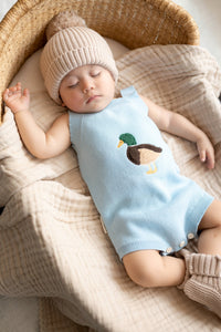 Little Mallard knit romper for baby boys from KH Baby in Port Neches, Texas