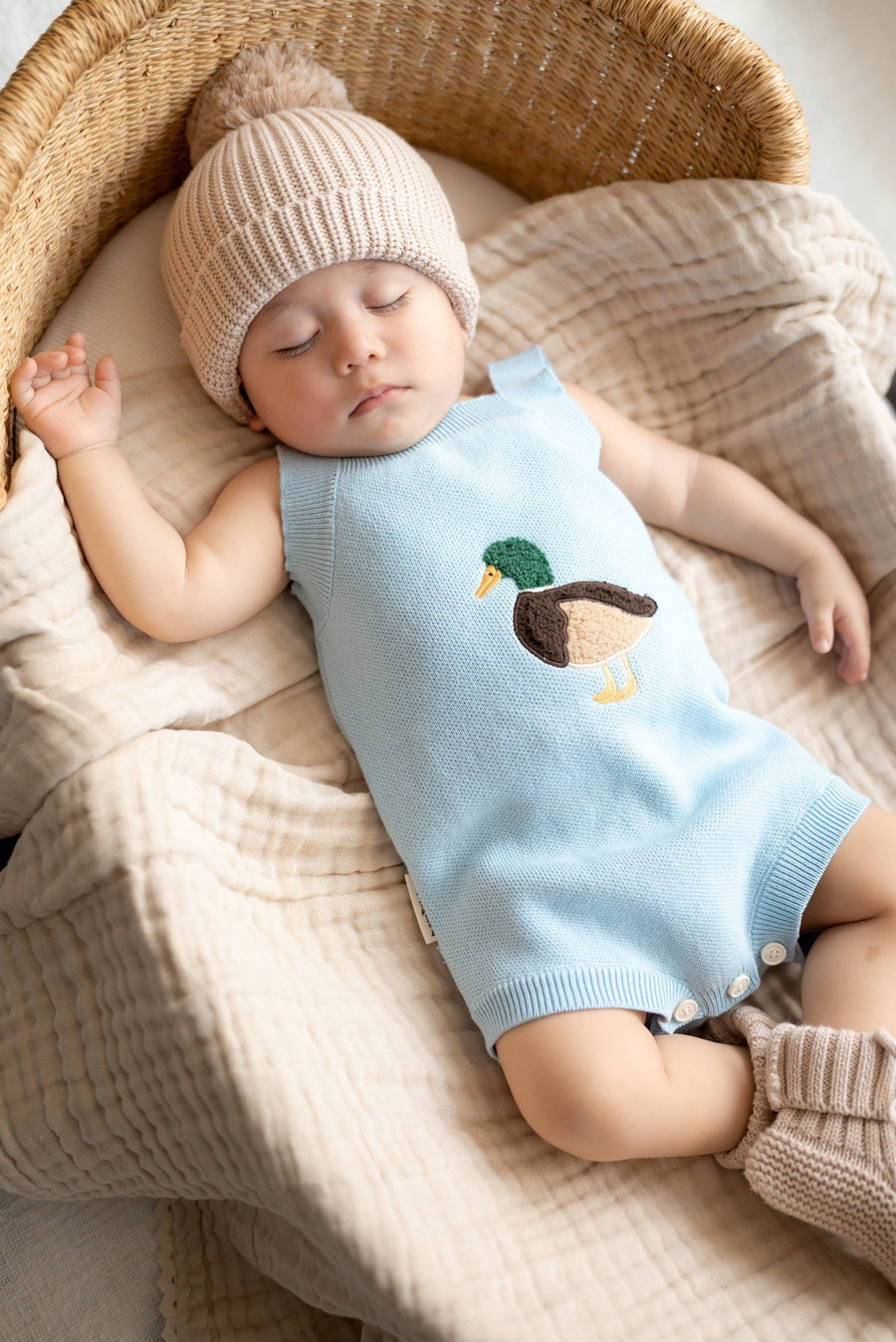 Little Mallard knit romper for baby boys from KH Baby in Port Neches, Texas