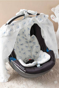 Blue Ribbon Bundle - Stroller Cushion, Cover, burp cloth and Blanket