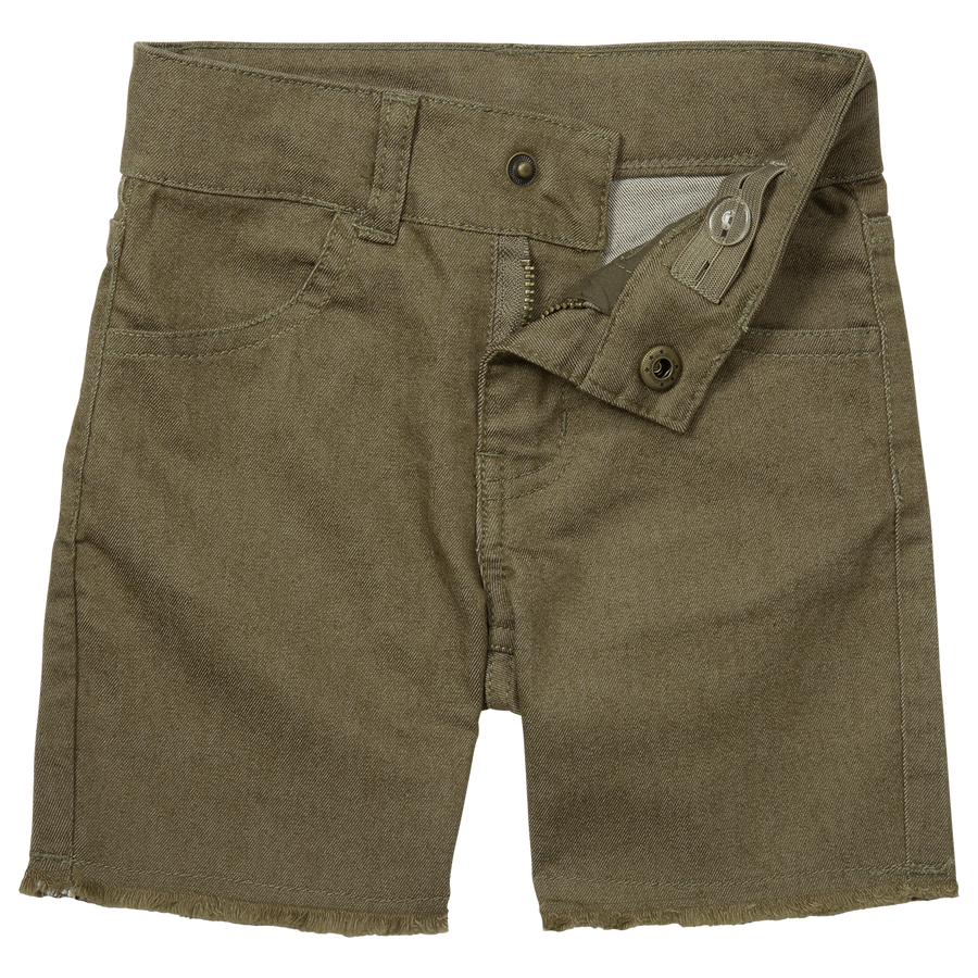 BinkyBro Waco denim shorts in army green for boys from KH Baby in Port Neches, Texas