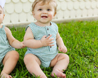 Wren Seersucker Bubble Romper - Laguna Gingham