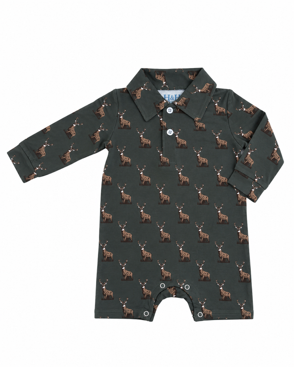 Harbor and Hound Tidewater Shortall in whitetail deer print for baby boys, KH Baby