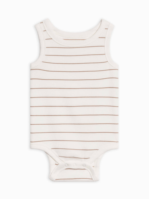 Jett Ribbed Tank Bodysuit Dario Stripe Oat organic cotton baby bodysuit KH Baby