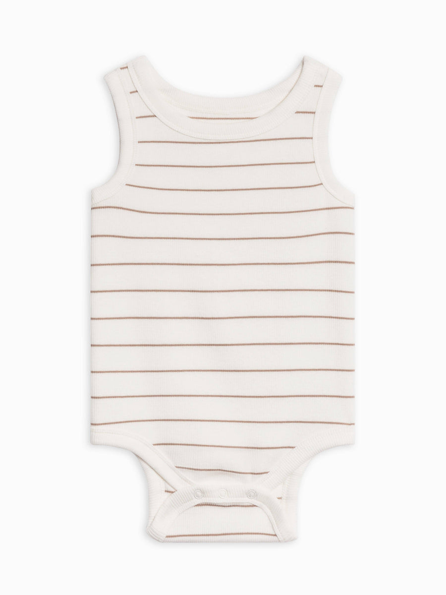 Jett Ribbed Tank Bodysuit Dario Stripe Oat organic cotton baby bodysuit KH Baby
