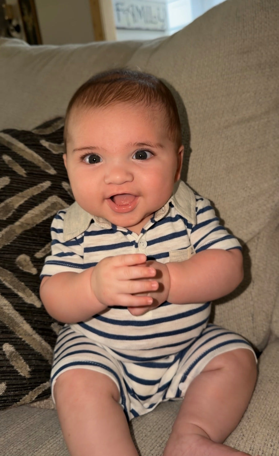 Polo Romper - Navy/White