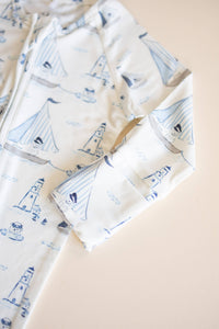 Pups Ahoy Bamboo Romper size detail baby boutique Texas