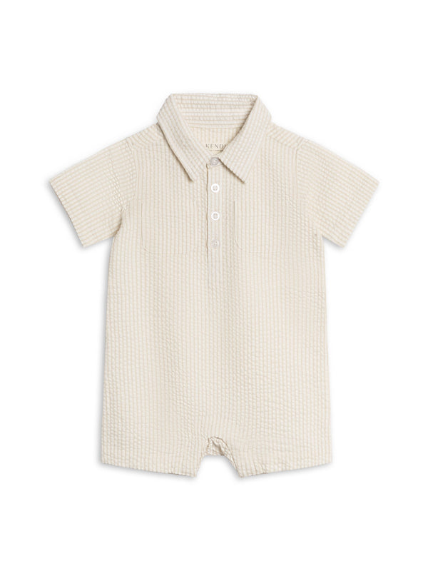 Mato Seersucker Collared Romper - Dune Stripe