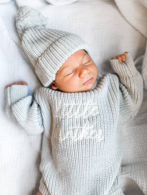 Little Brother sibling announcement romper in sky blue from KH Baby in Port Neches, Texas