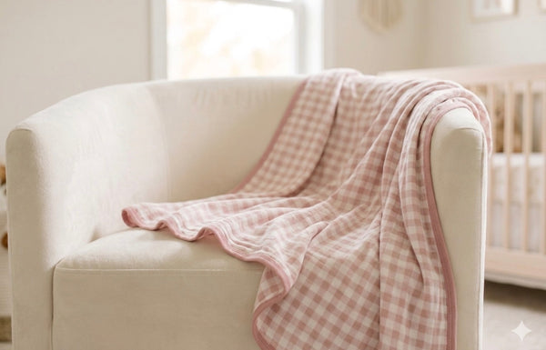 Rose Gingham Bamboo Blanket 47x47 inch soft baby swaddle blanket KH Baby