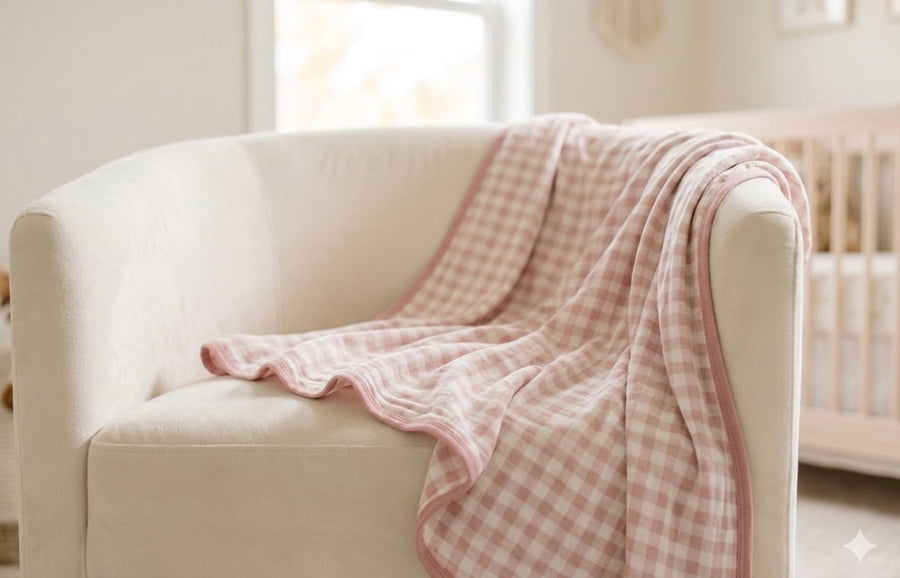 Rose Gingham Bamboo Blanket 47x47 inch soft baby swaddle blanket KH Baby