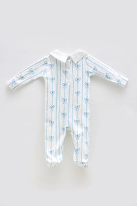 Baby Footed Onesie - Ribbon/Blue