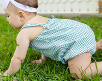 Rosalie Seersucker Ruffle Bubble Romper - Laguna Gingham