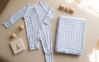 Blue Gingham Bamboo Blanket detail gingham print