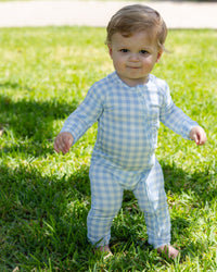 Blue Gingham Bamboo Romper