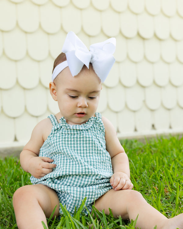 Rosalie Seersucker Ruffle Bubble Romper - Laguna Gingham