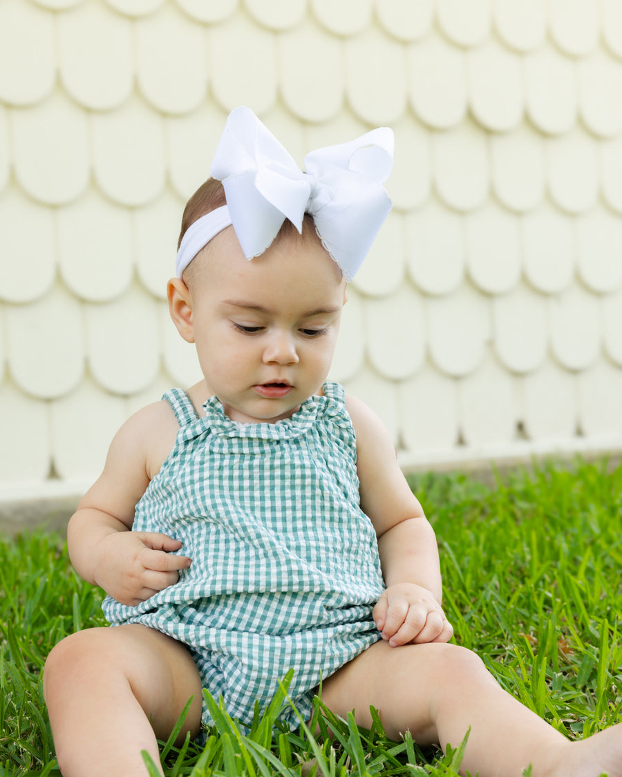 Rosalie Seersucker Ruffle Bubble Romper - Laguna Gingham
