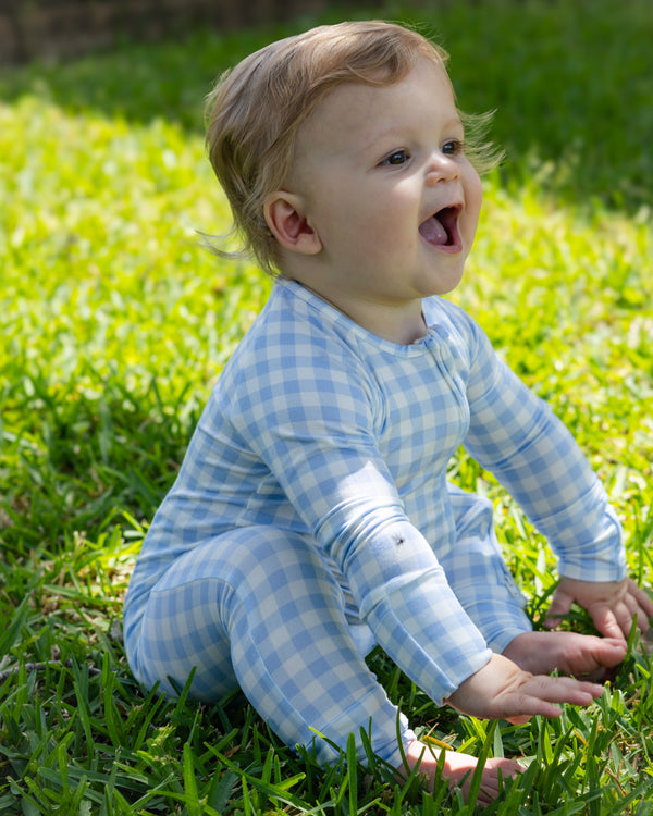 Blue Gingham Bamboo Romper