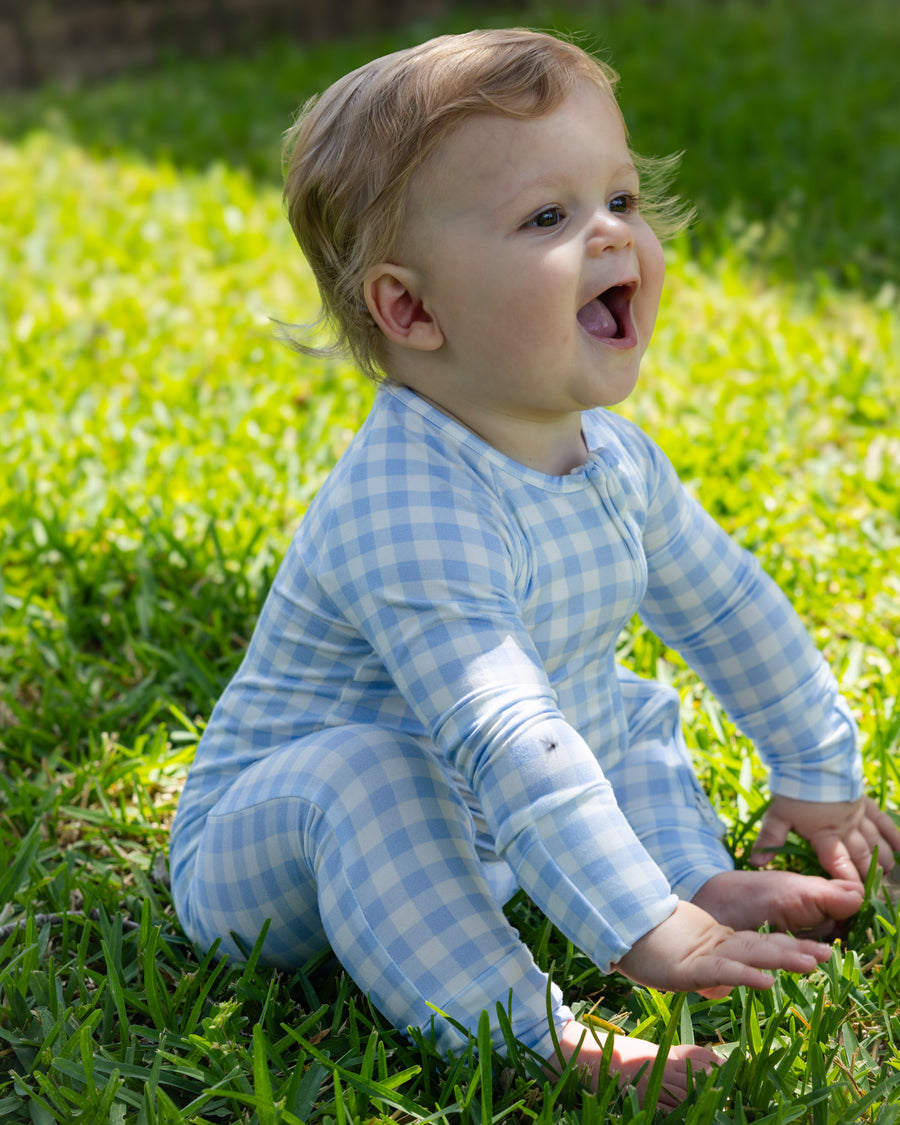 Blue Gingham Bamboo Romper