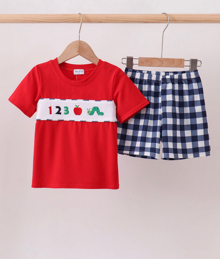 Navy Apple Smocked Gingham Set