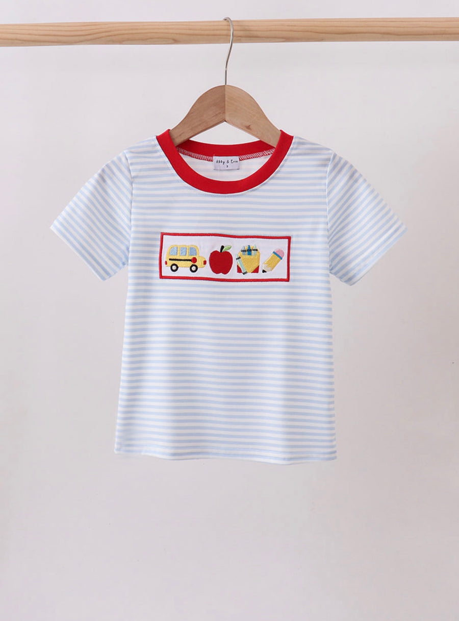 Blue Apple Bus Embroidered Top