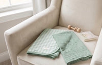 Mint Gingham Bamboo Blanket lifestyle baby boutique