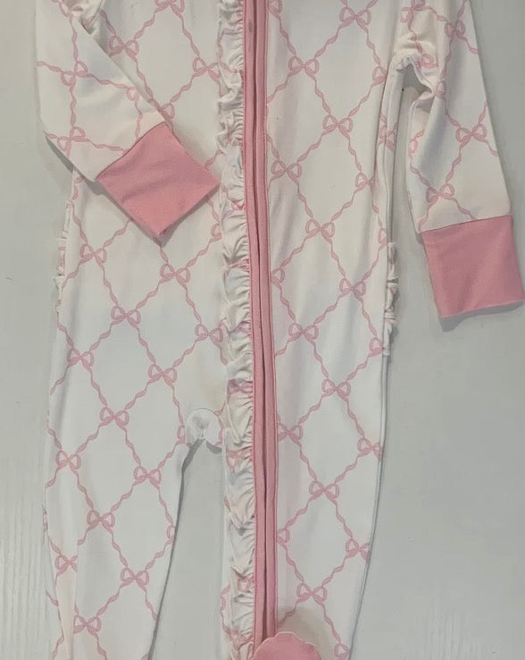 Pink Bow Trellis Footie Romper