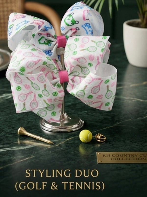 Country Club Print Bow king bow golf cart print baby girl hair bow KH Baby