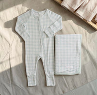 Mint Gingham Bamboo Romper baby detail shot