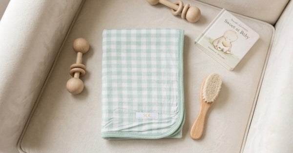 Mint Gingham Bamboo Blanket 47x47 inch baby swaddle blanket KH Baby Texas