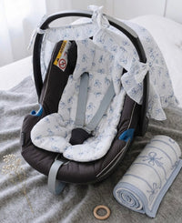 Blue Ribbon Bundle - Stroller Cushion, Cover, burp cloth and Blanket