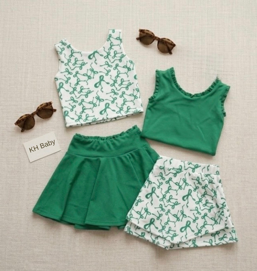 Active Set Masters Green girls athletic two piece set bow detail KH Baby Texas