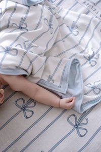 Blue Ribbon Bundle - Stroller Cushion, Cover, burp cloth and Blanket