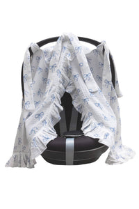Blue Ribbon Bundle - Stroller Cushion, Cover, burp cloth and Blanket