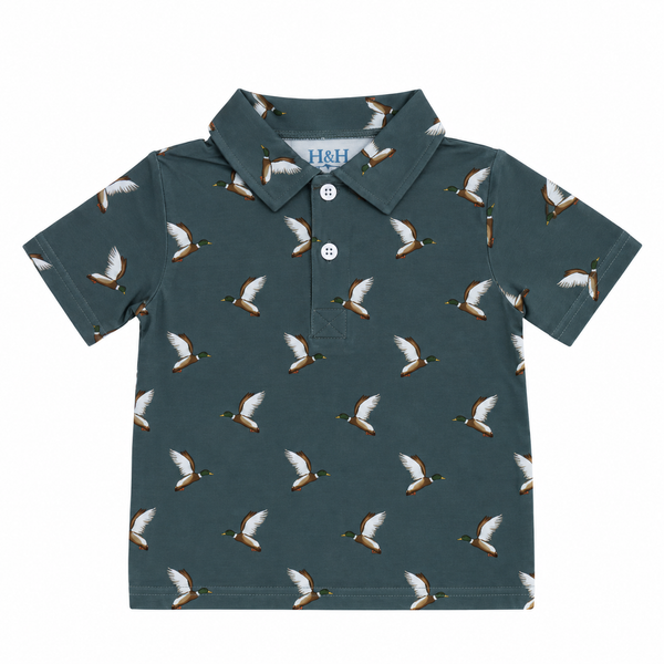 Harbor and Hound Pier Polo in flying mallards print for boys, KH Baby