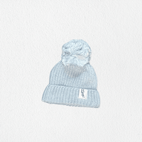 Newborn knit pom beanie in sky blue, view 2