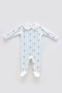 Baby Footed Onesie - Ribbon/Blue