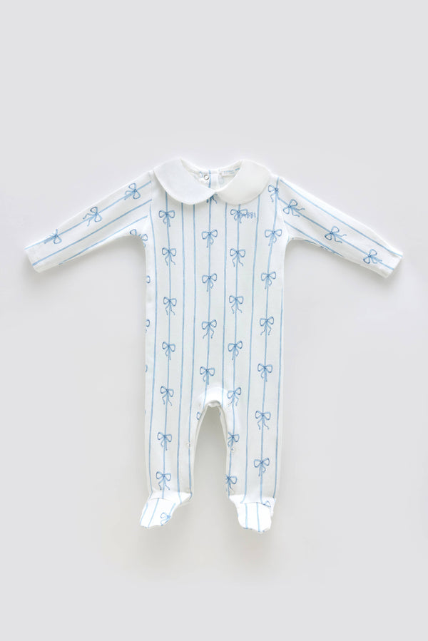 Baby Footed Onesie - Ribbon/Blue